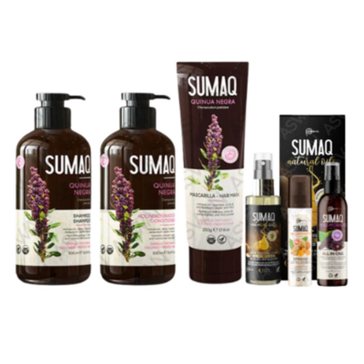 SUMAQ - KIT DE QUINUA NEGRA - SHAMPOO + ACONDICIONADOR + MASCARILLA + ACEITE + BIFASICO + MAIZ MORADO - SUMAQ