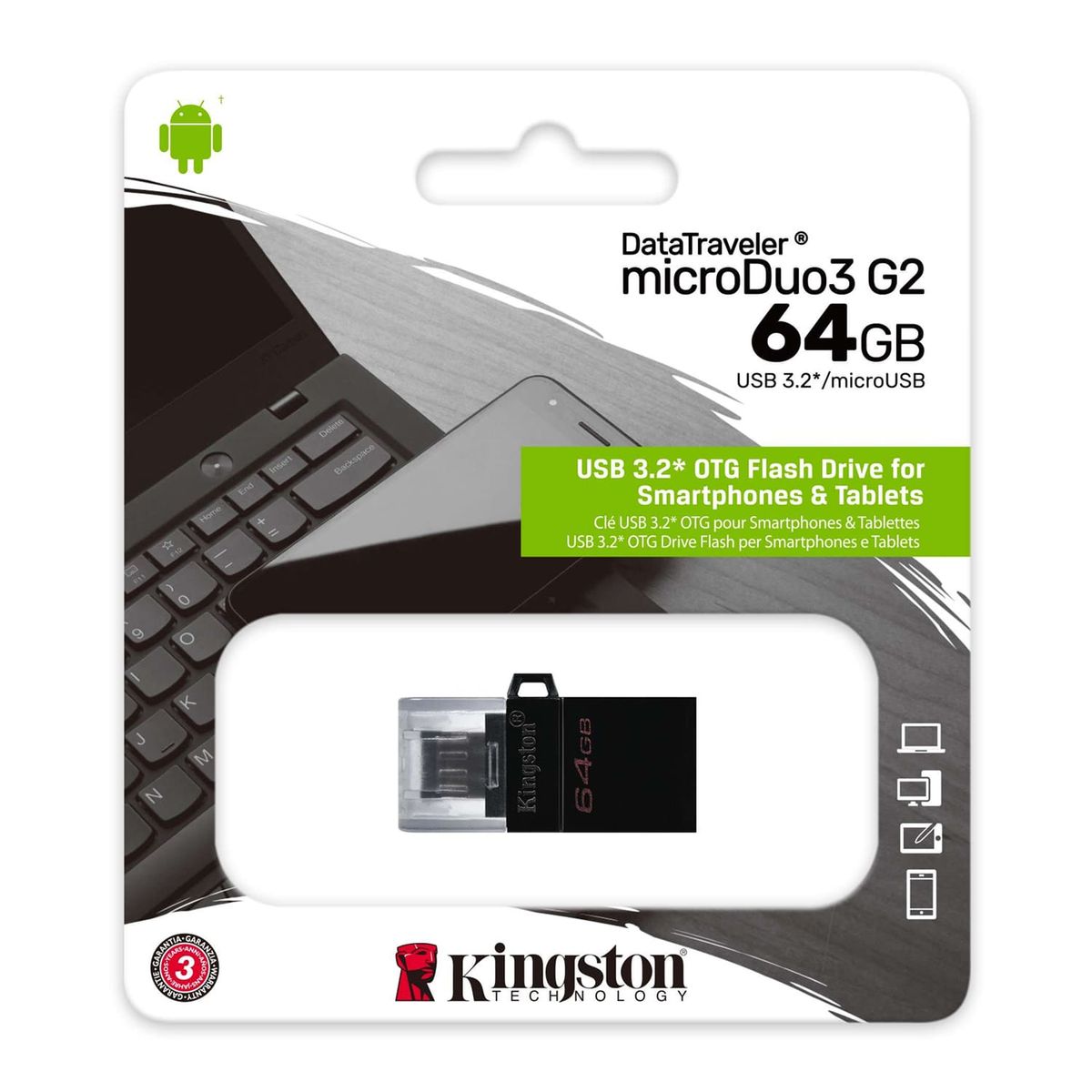 KINGSTON - Memoria MicroDuo 64GB 30 USB OTG Plomo
