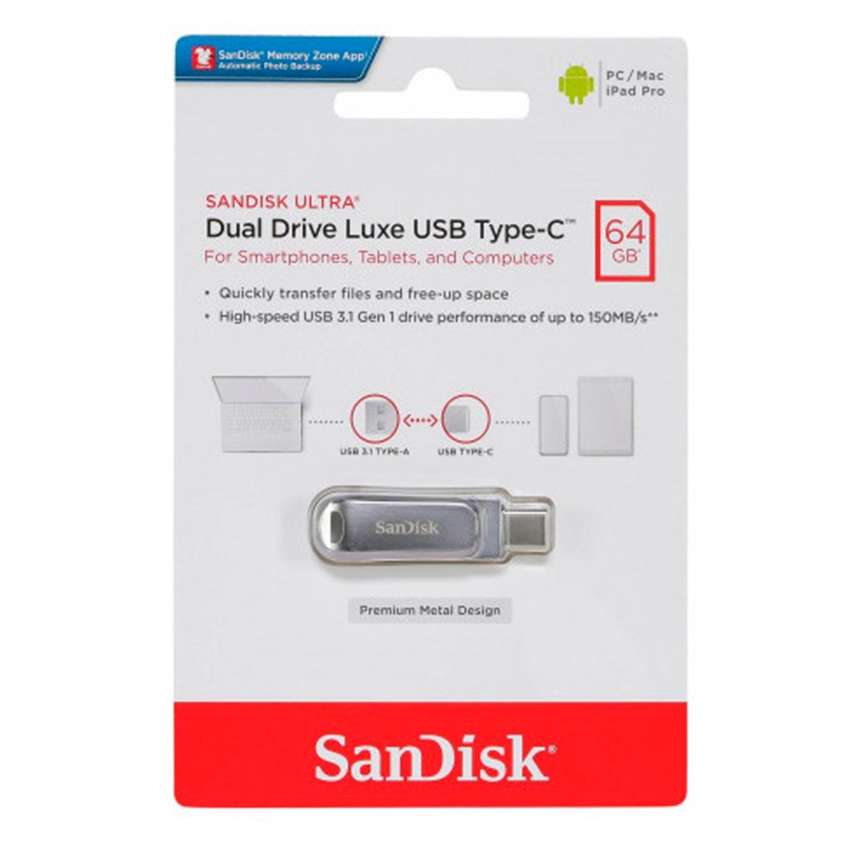 SANDISK - Memoria USB Ultra Dual Drive Luxe 64GB 31 Tipo C