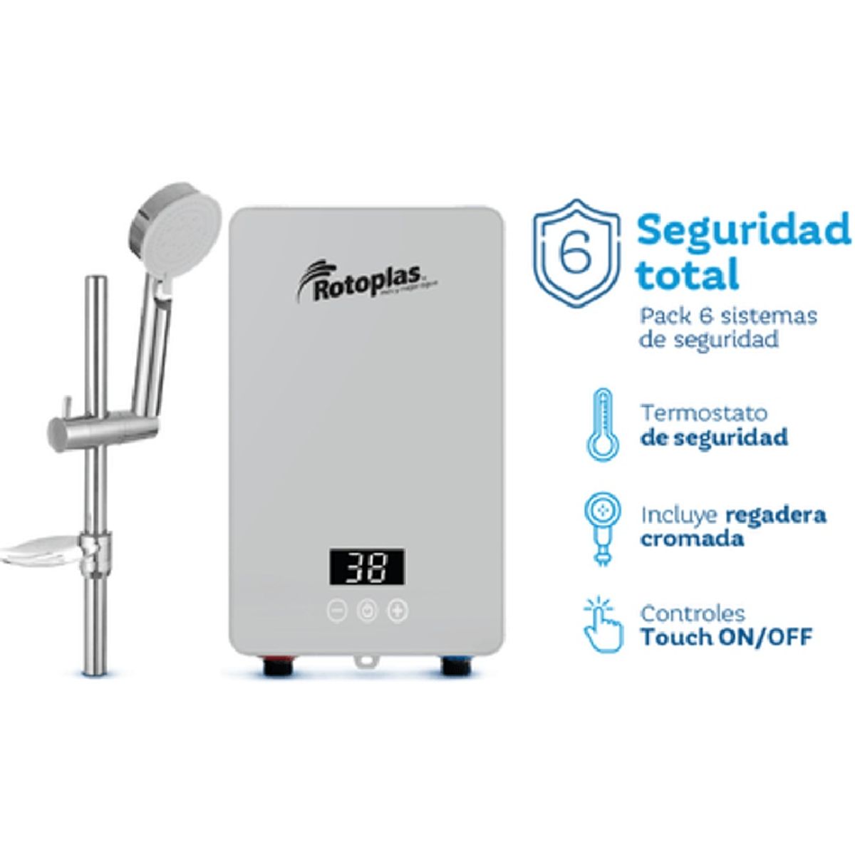 ROTOPLAS - Terma Instantánea Eléctrica New Sense Pro con Pantalla Digital y Control Táctil