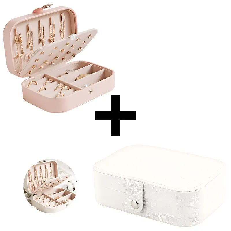 GENERICO - Maletín Estuche Organizador Joyero De Viaje Collar Aretes Anillos Blanco + Maletín Estuche Organizador Joyero De Viaje Collar Aretes Anillos Rosado