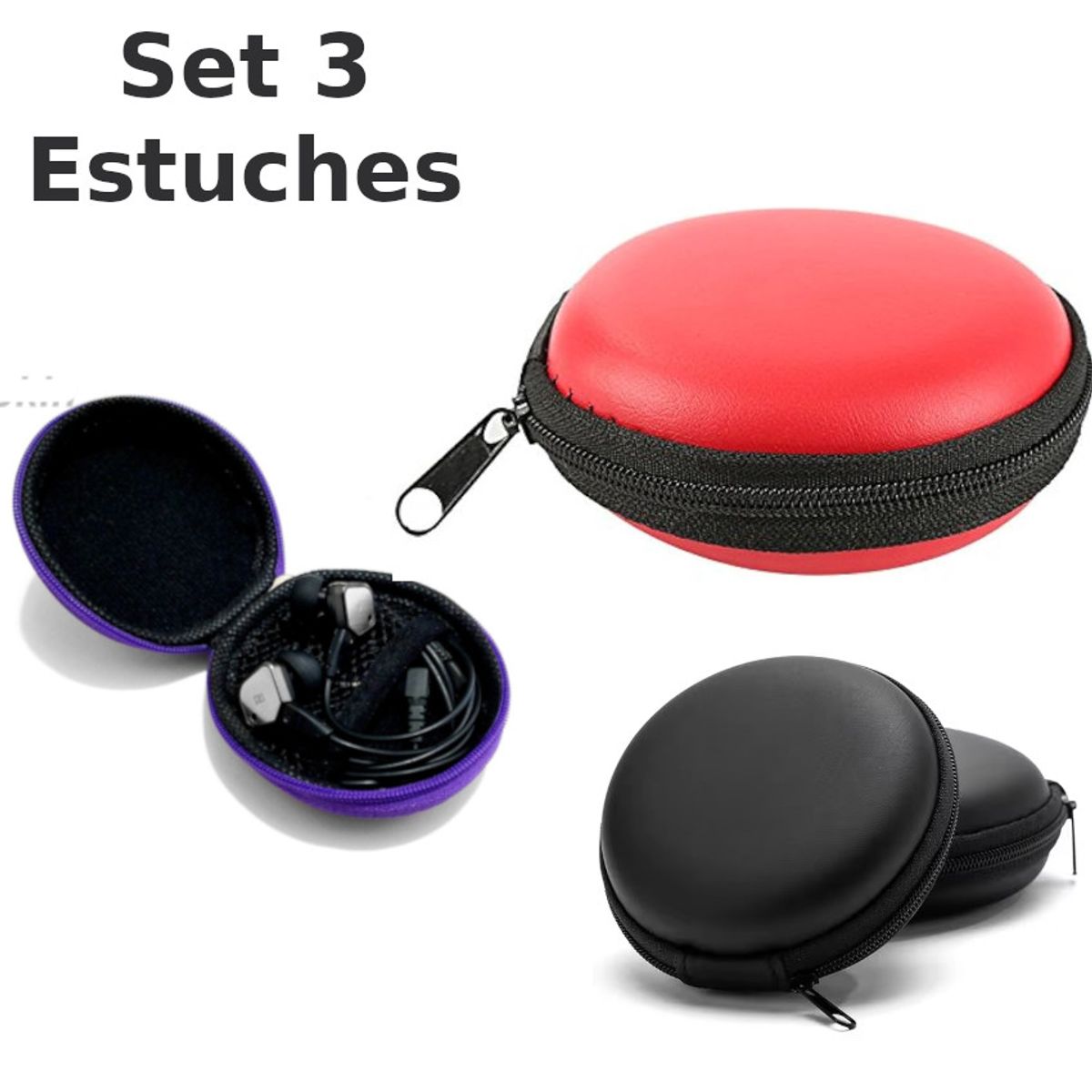 GENERICO - Set 3 Estuche Porta Audífonos Monedas Tarjeta Memoria SD cable USB