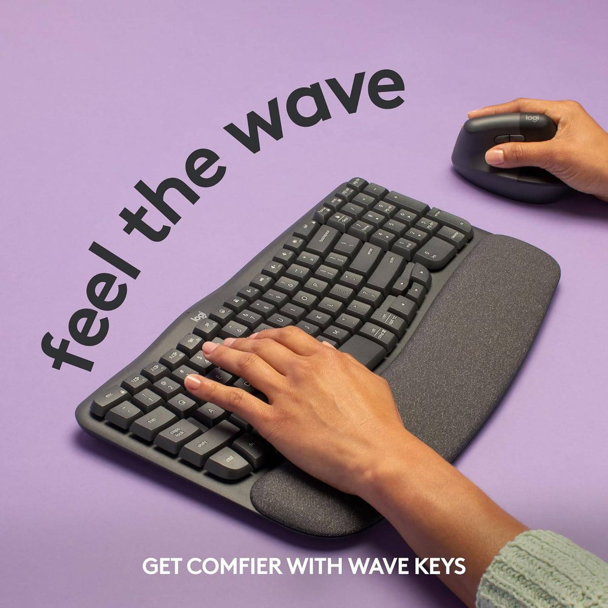 LOGITECH - Teclado inalámbrico Logitech Wave Keys wireless con reposamanos acolchado