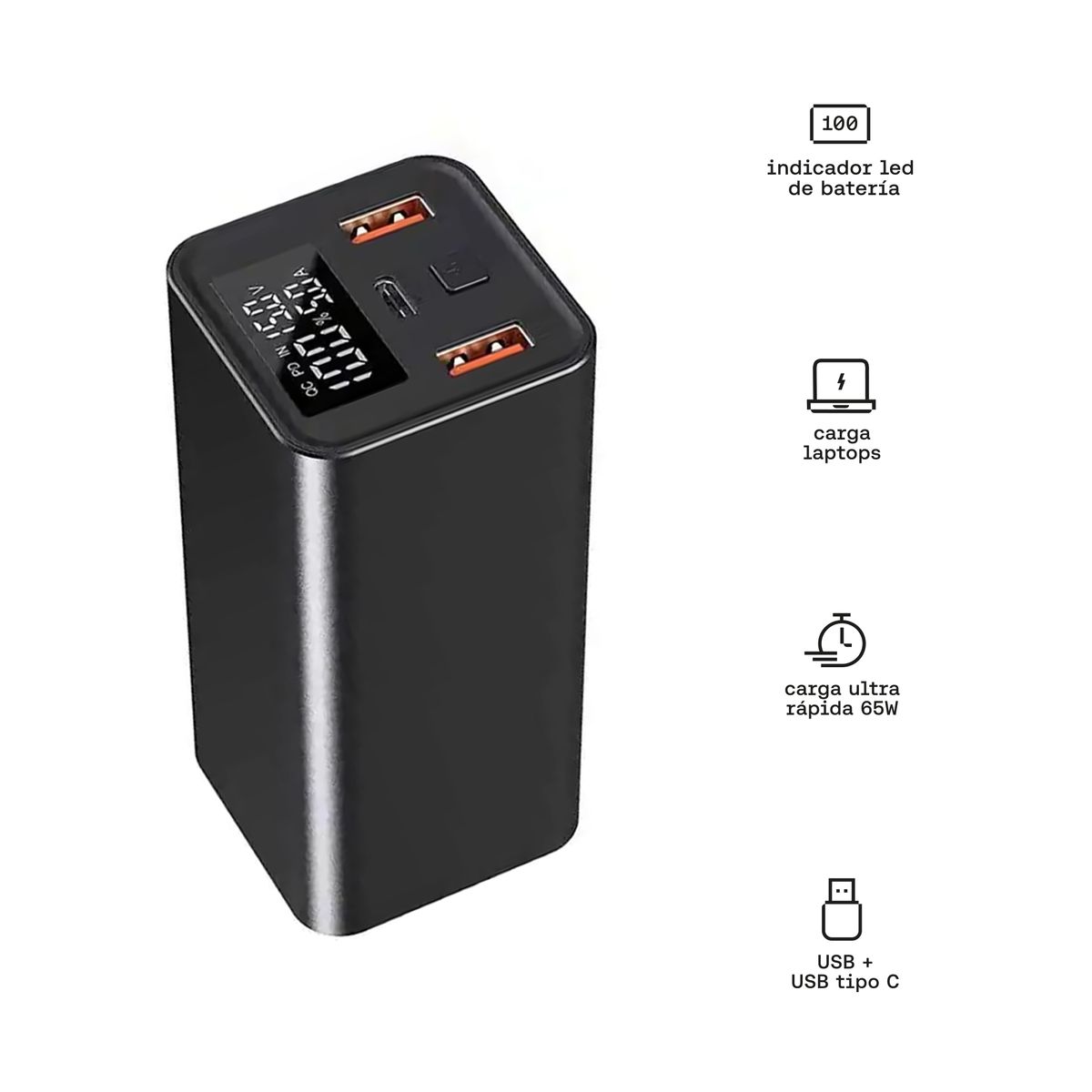 KUZLER - Cargador Portátil 20,000 Mah Carga Ultra Rápida 65w Kuzler EMIL-101