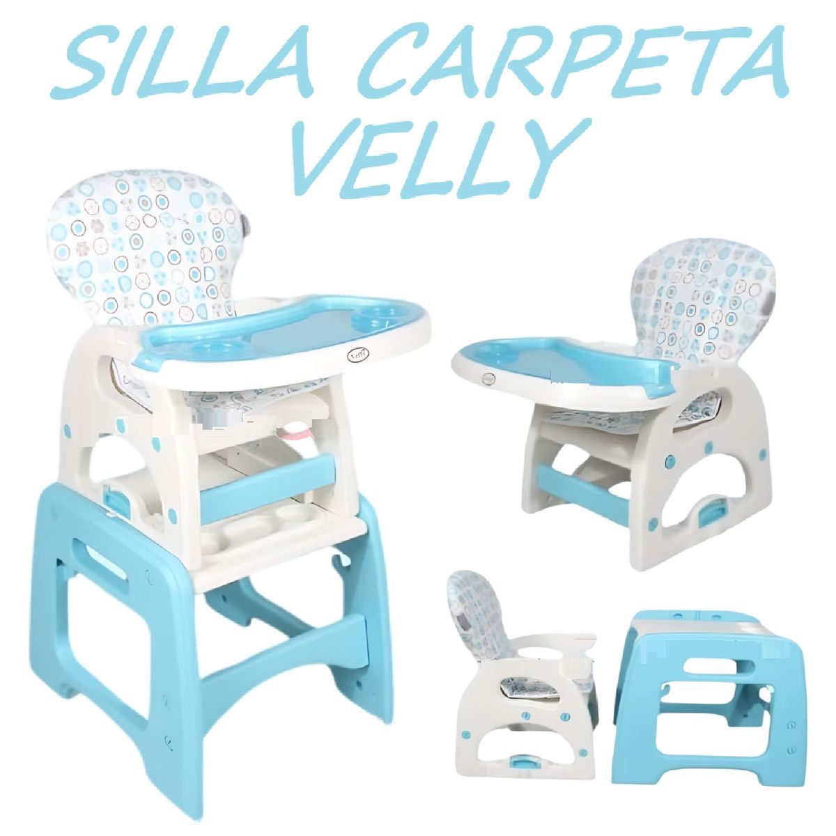 GENERICO - Silla Carpeta respaldar Reclinable 3 en 1 Velly -Celeste