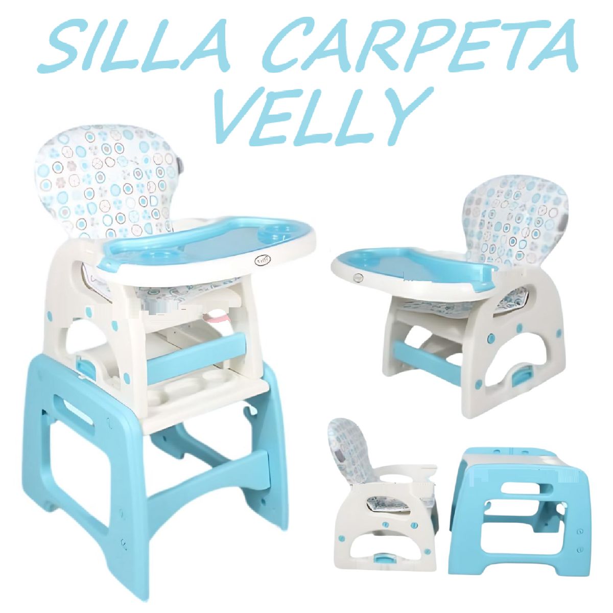 GENERICO - Silla Carpeta respaldar Reclinable 3 en 1 Velly -Celeste