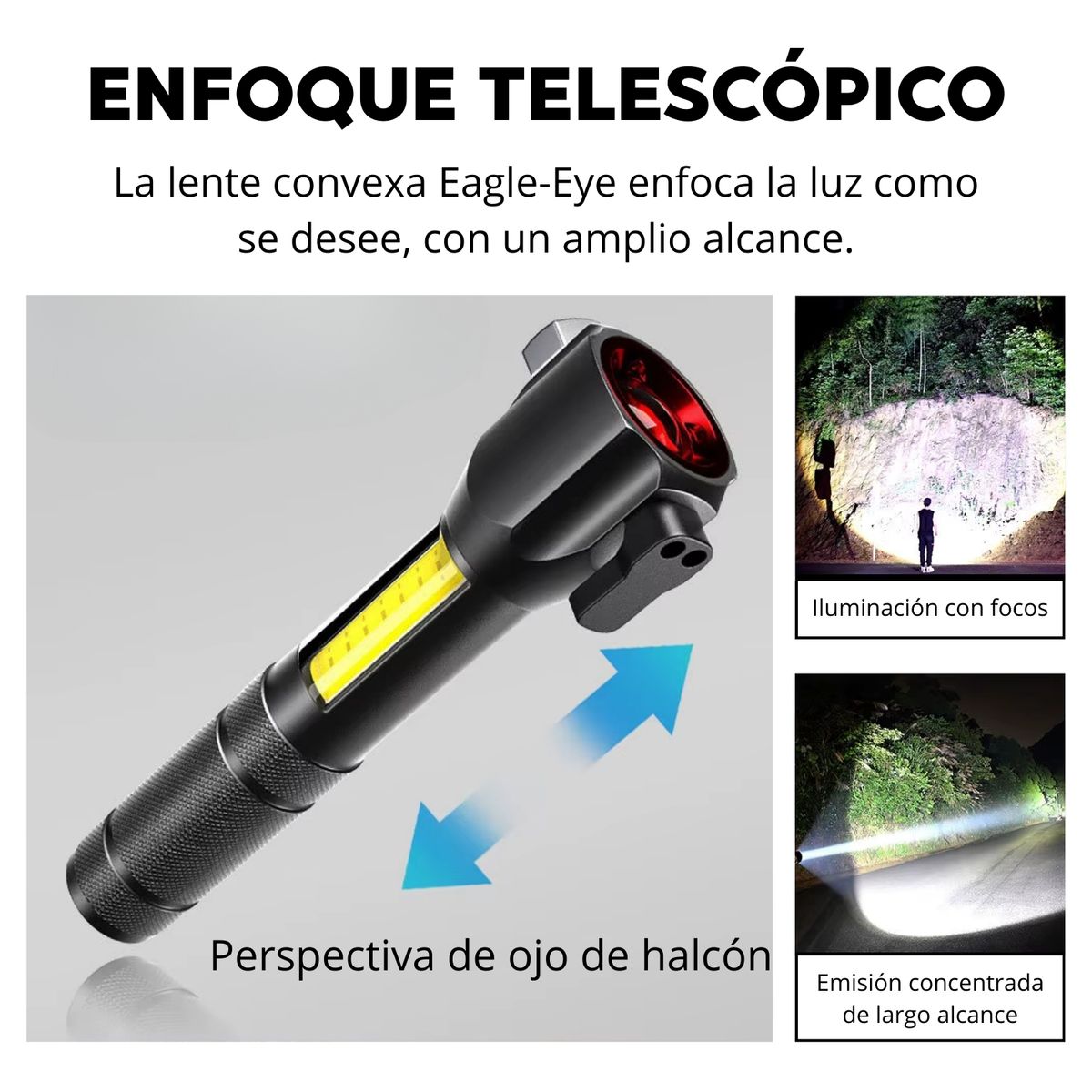 OEM - Linterna Recargable Compacto Portátil 4 Modos de Luz con Zoom