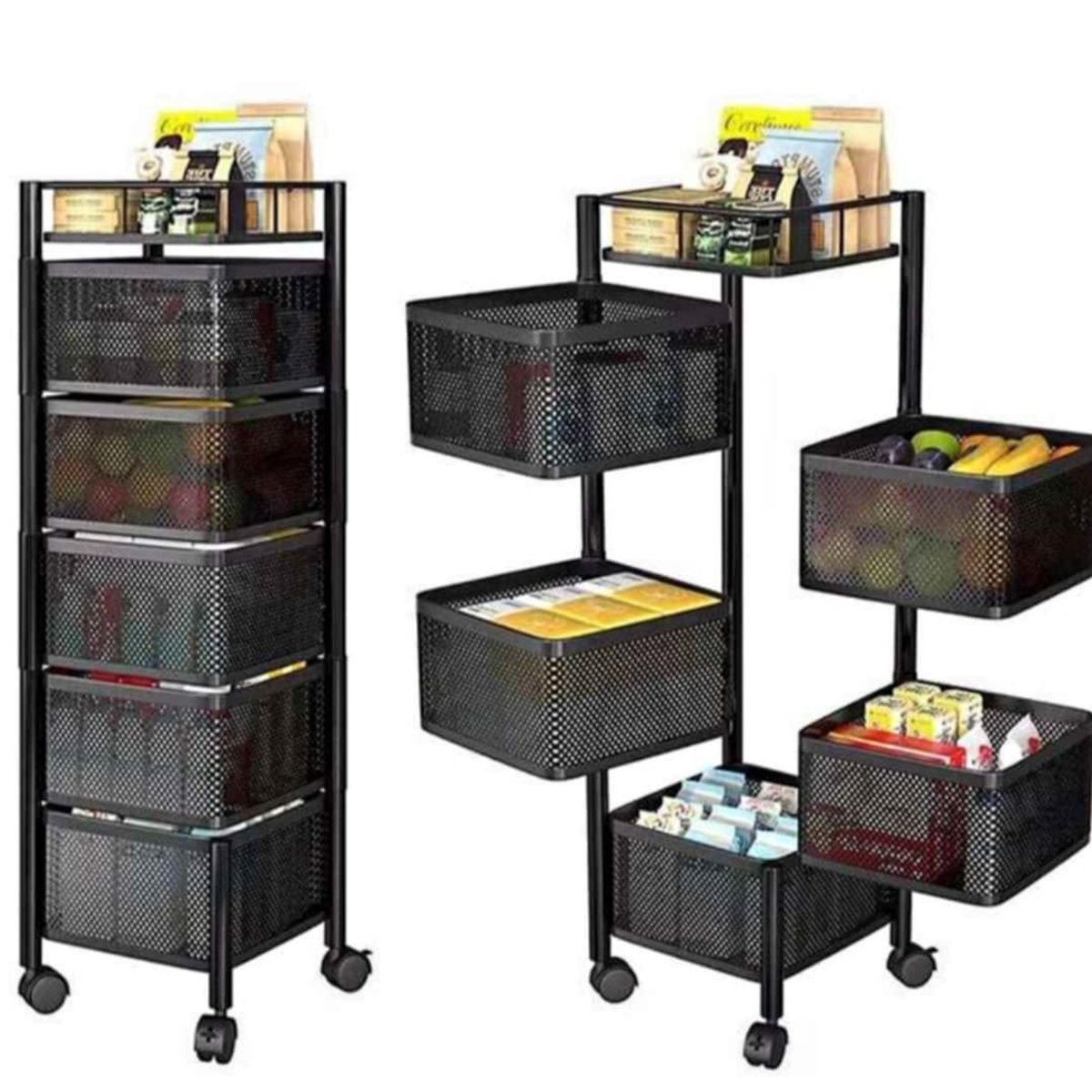 GENERICO - Cesta Carrito de Cocina Giratorio Organizador de 5 Niveles con Ruedas