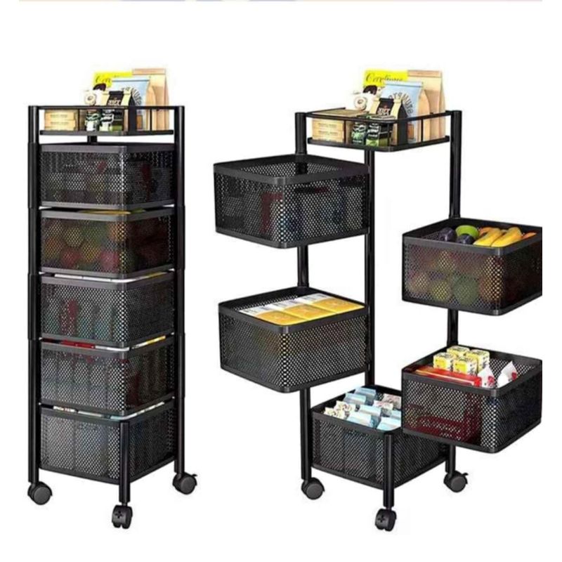 GENERICO - Cesta Carrito de Cocina Giratorio Organizador de 5 Niveles con Ruedas