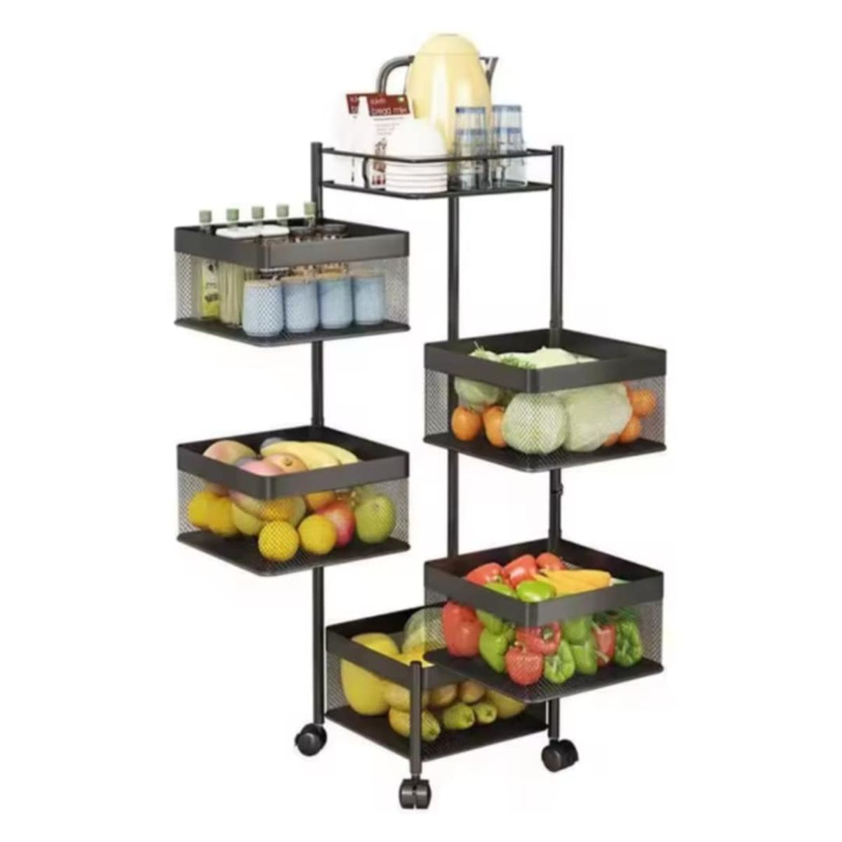 GENERICO - Cesta Carrito de Cocina Giratorio Organizador de 5 Niveles con Ruedas