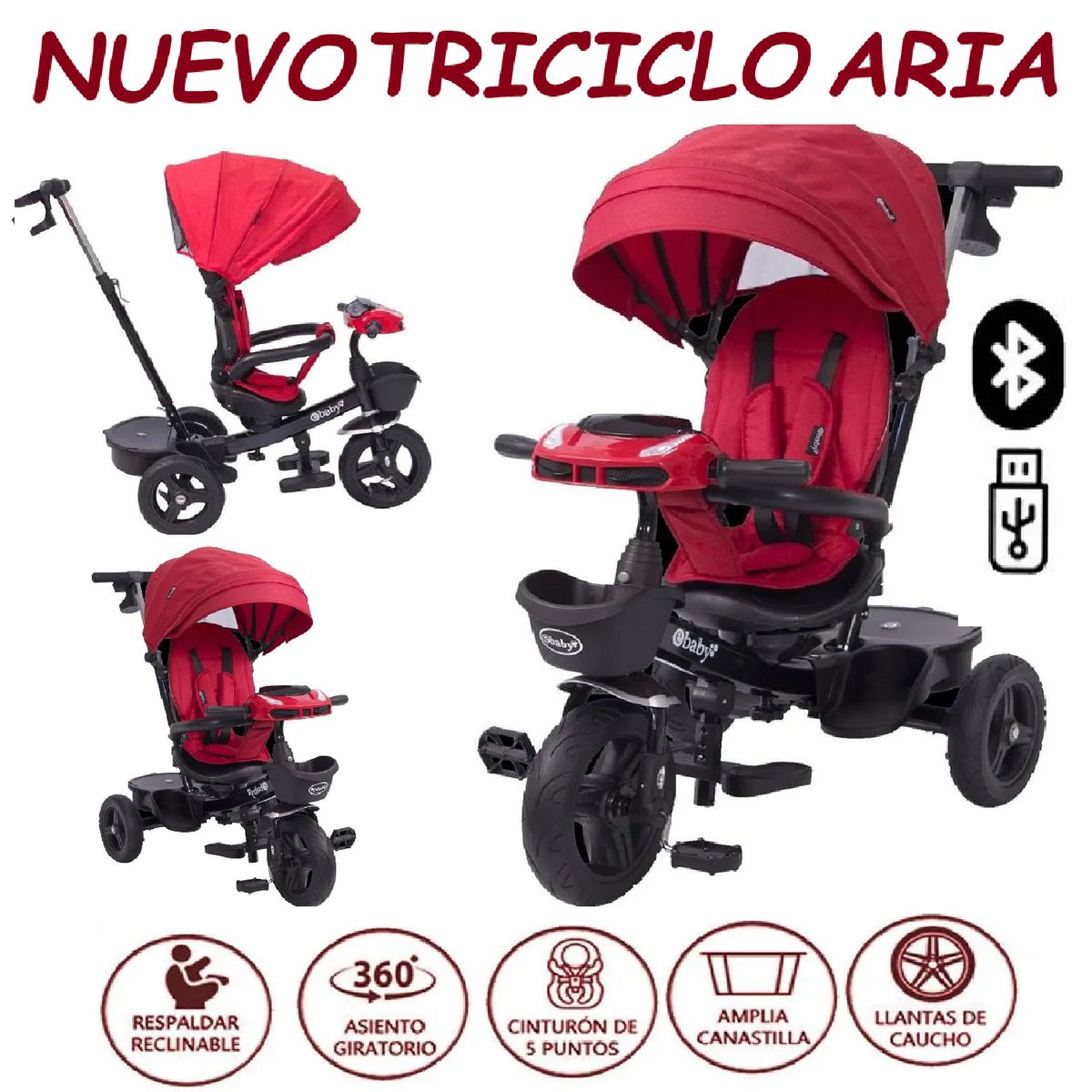 EBABY - Nuevo Triciclo Giratorio Ebaby reclinable Aria -Rojo