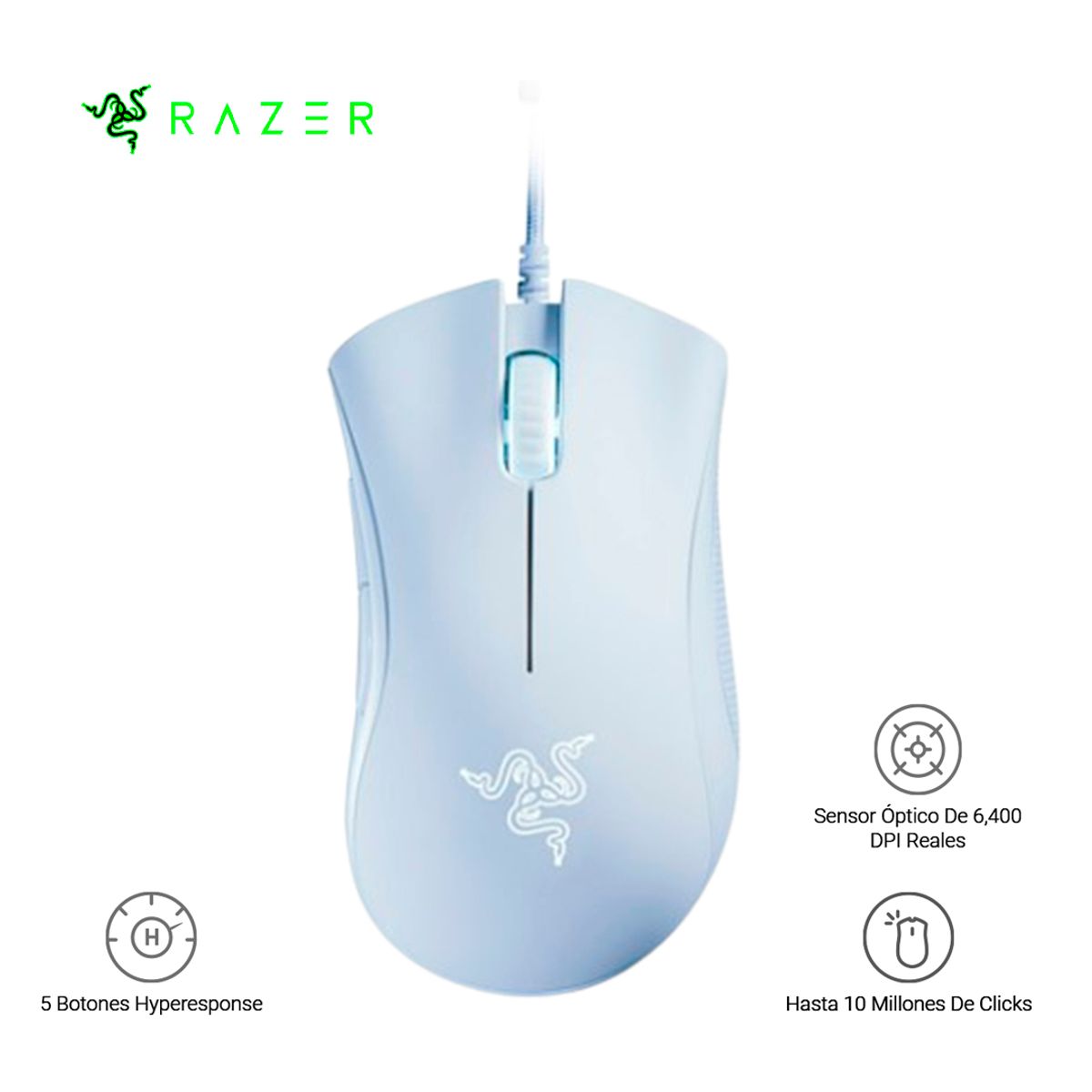 RAZER - Mouse DeathAdder Essential  Alámbrico 6400 DPI White Light