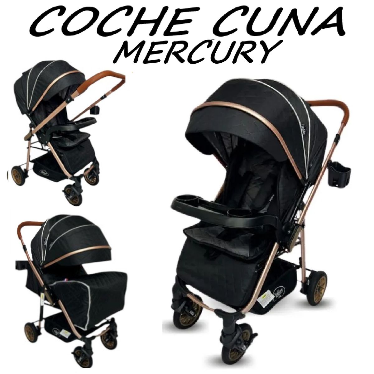 GENERICO - Nuevo Coche Cuna con Bandeja Mercury -Negro