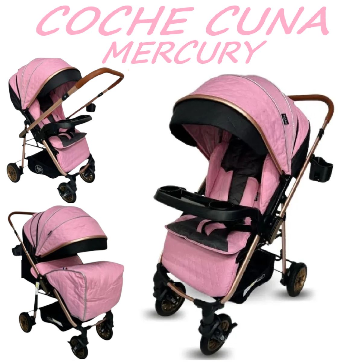 GENERICO - Nuevo Coche Cuna con Bandeja Mercury -Rosa