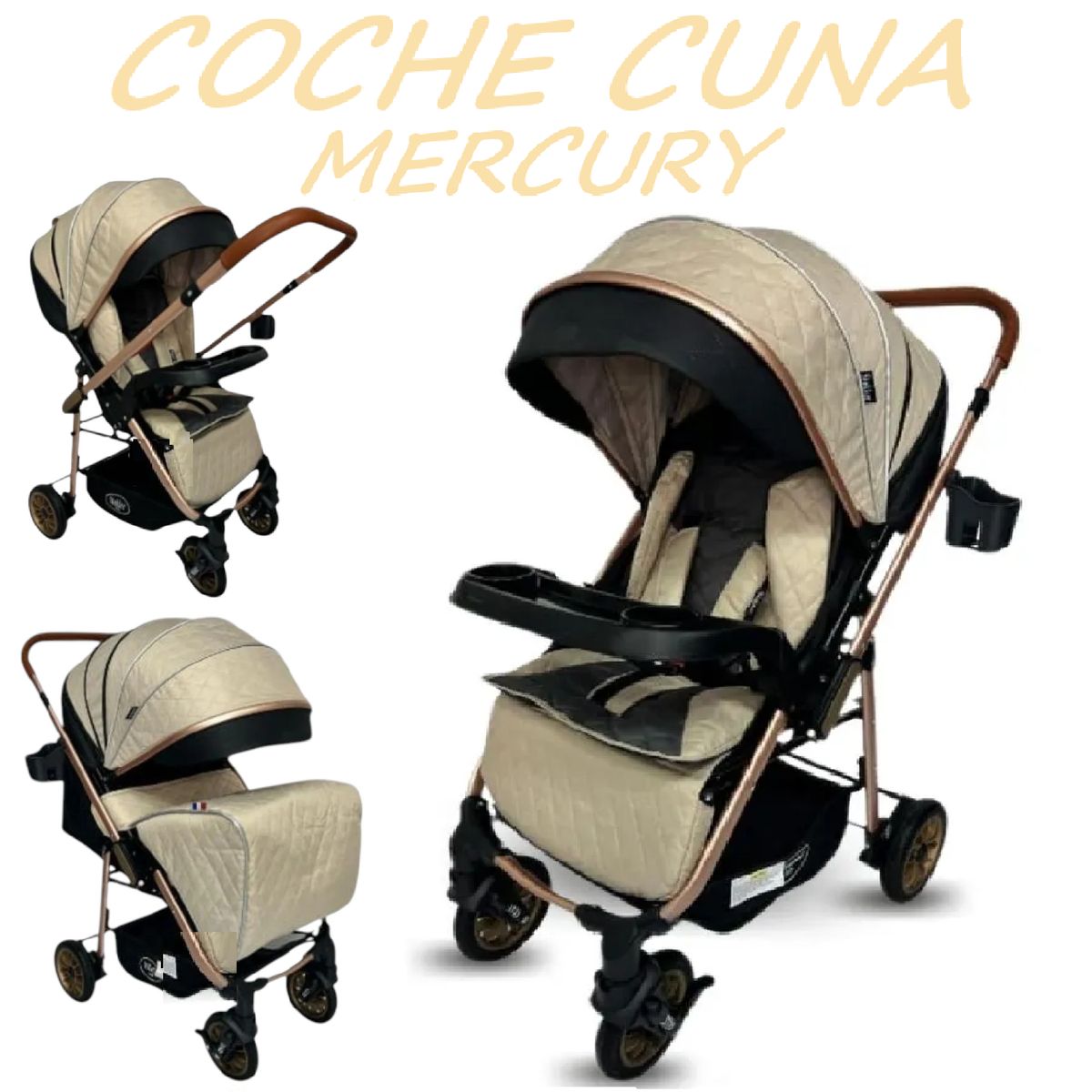 GENERICO - Nuevo Coche Cuna con Bandeja Mercury -Beige