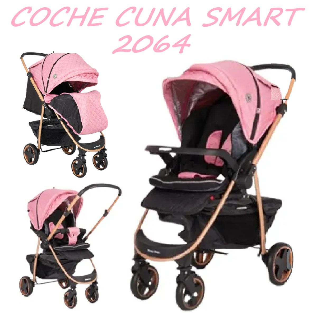 BABY HAPPY - Coche Cuna Mango Reversible Smart2064 - Rosado