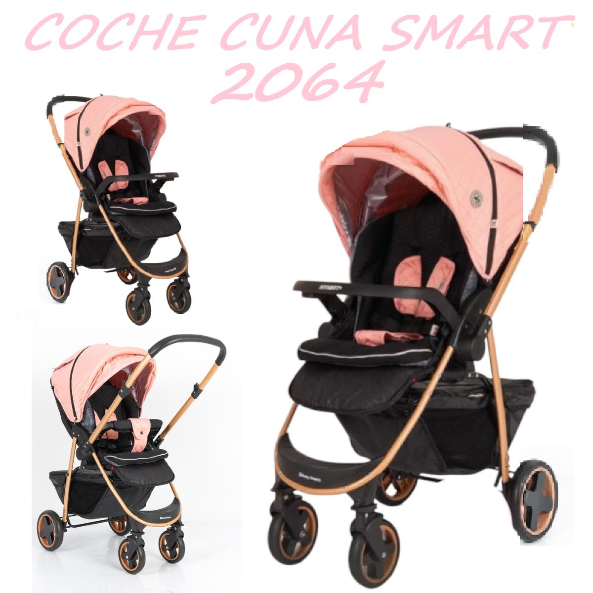 BABY HAPPY - Coche Cuna Mango Reversible Smart2064 - Rosa