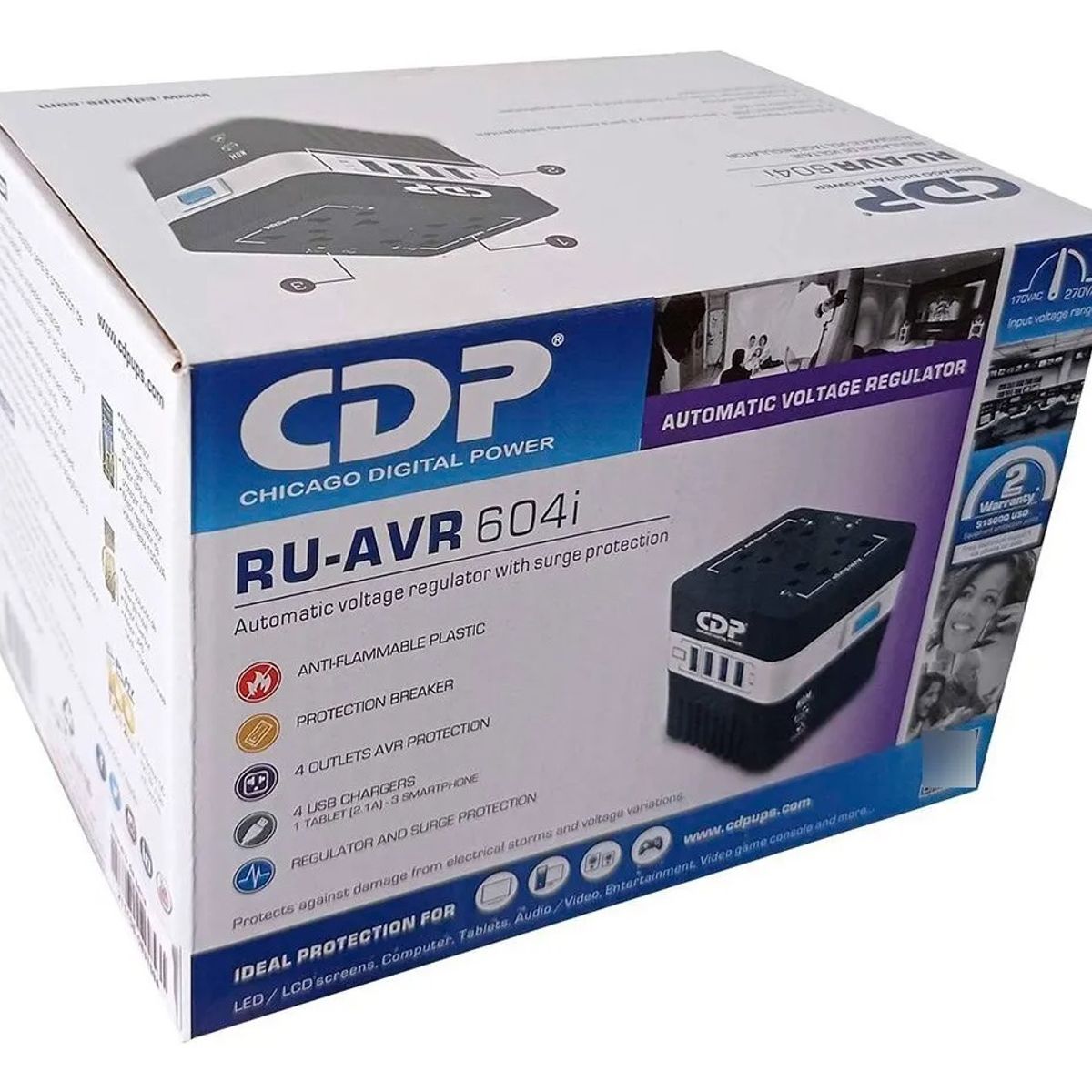 CDP - Estabilizador Cdp Ru-avr6041 600va/300w 4 Salidas 4 Usb B/n Negro