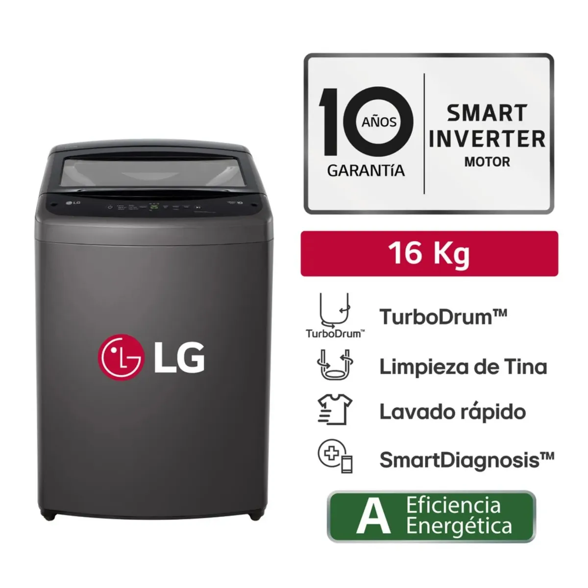 LG - Lavadora WT16BVTB 16 Kg TurboDrum Carga Superior Negro Claro LG