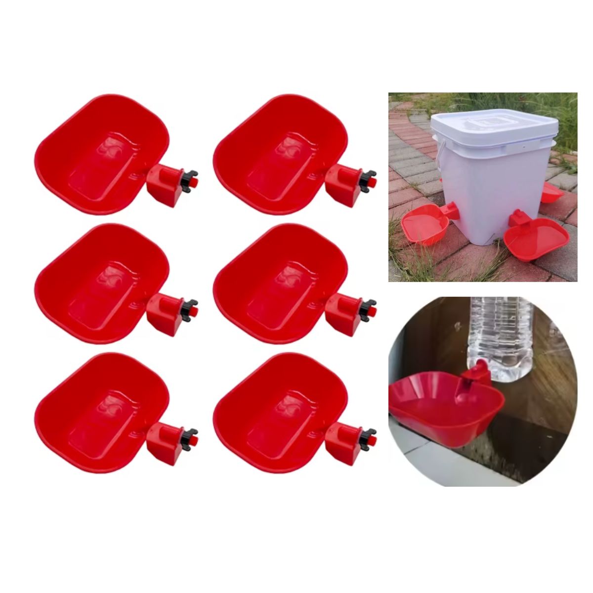 GENERICO - PACK X6 BEBEDERO AUTOMÁTICO PARA POLLOS AVES 10X15CM ROJO