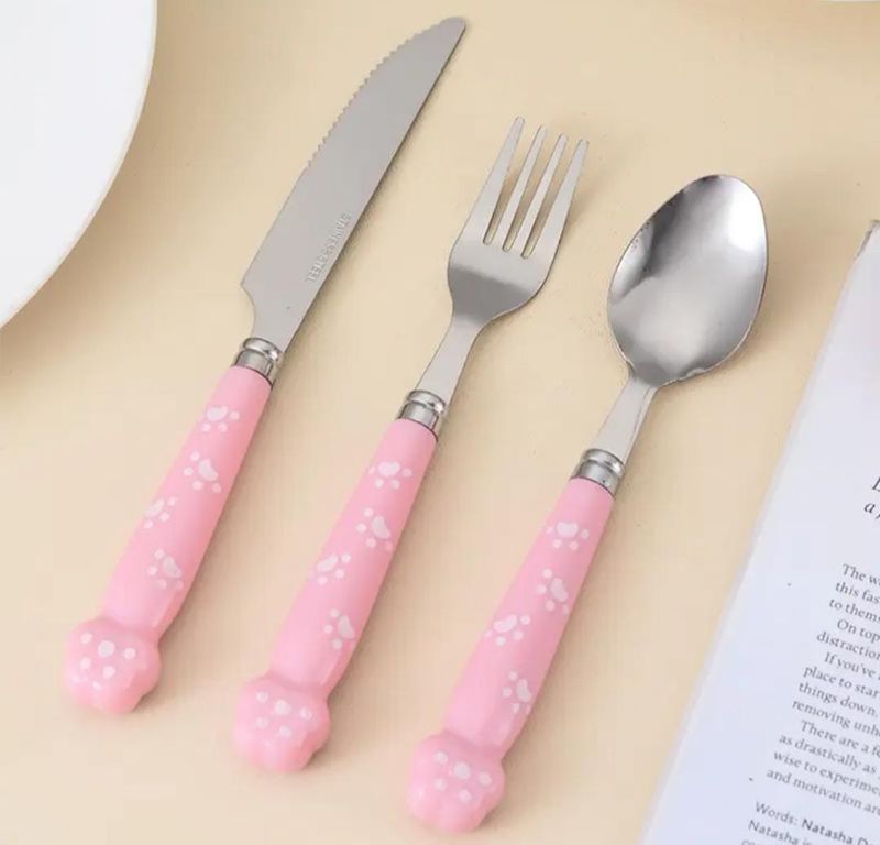 SET DE CUBIERTOS KAWAII KIDS COLOR ROSA GENERICO