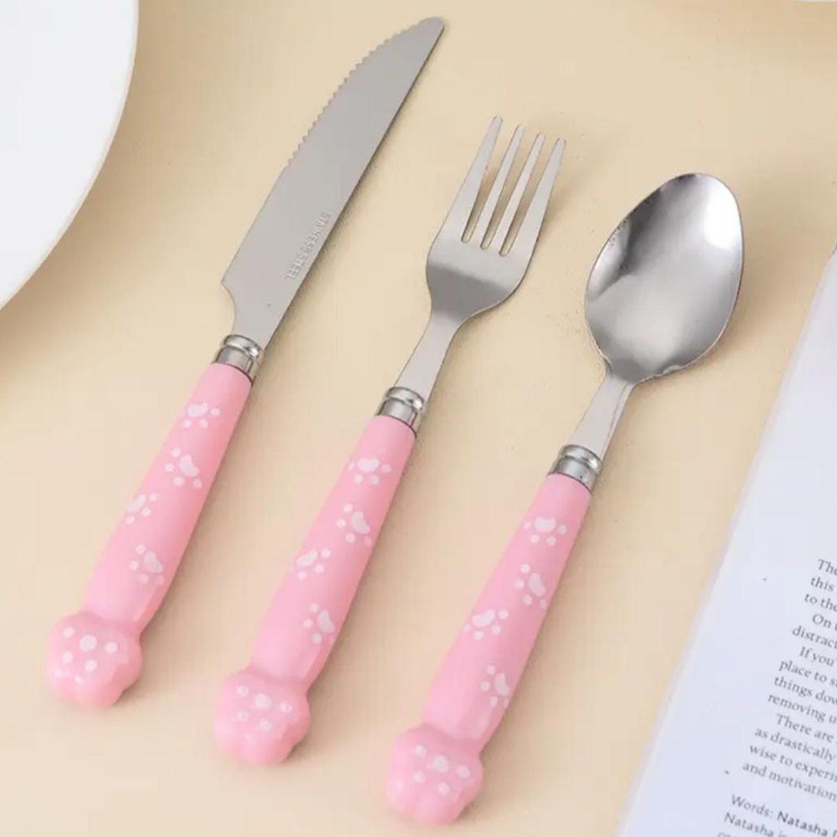 GENERICO - SET DE CUBIERTOS KAWAII KIDS COLOR ROSA