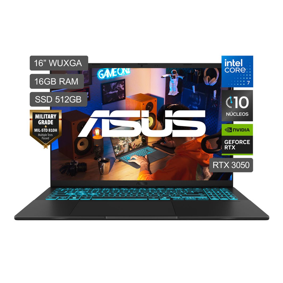 ASUS - Asus VivoBook V3607V Intel Core 7 240H 16" WXGA 16GB DDR5 512GB SSD RTX-3050 6GB Windows 11 Español