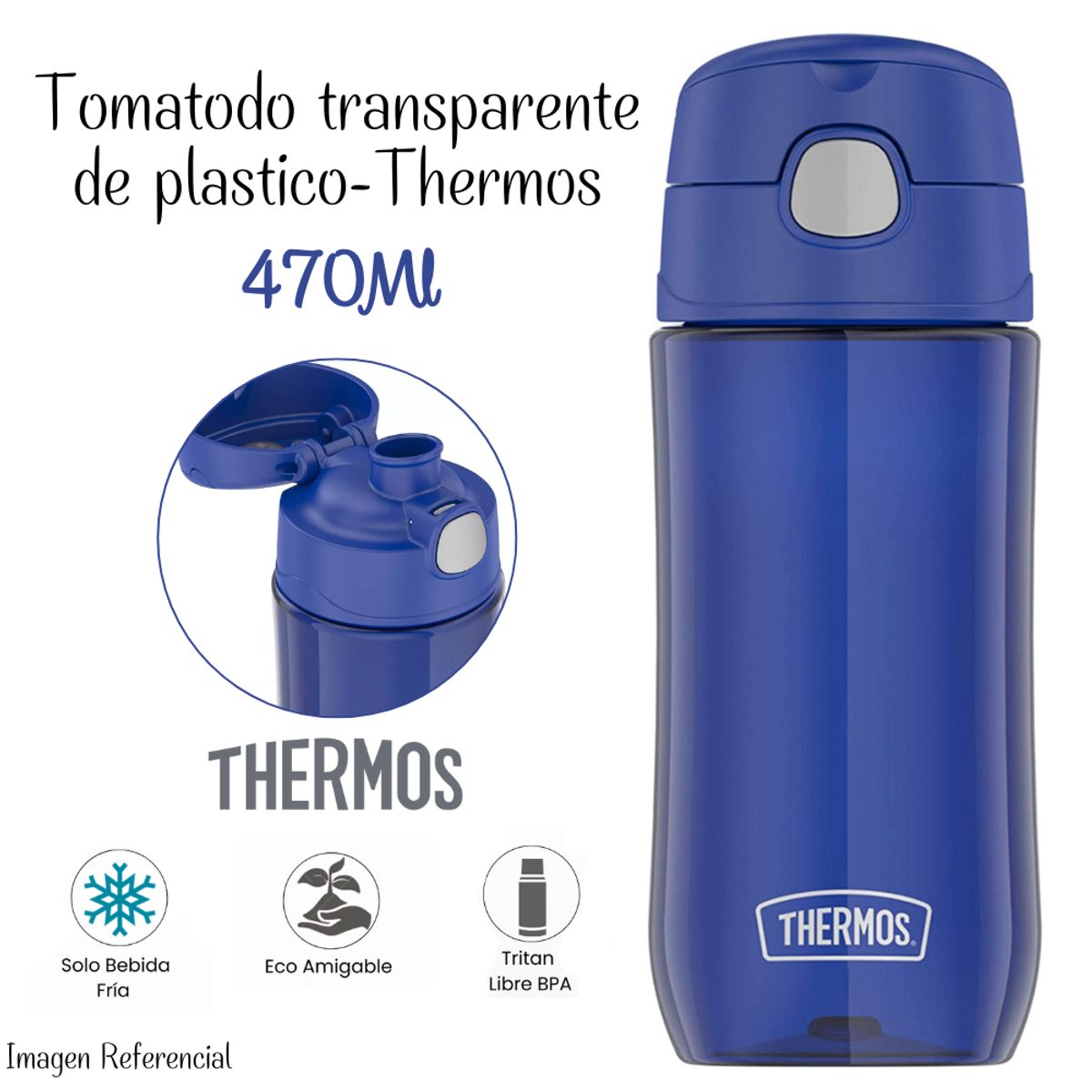 THERMOS - Tomatodo Thermos Transparente de 470 ml - Azul