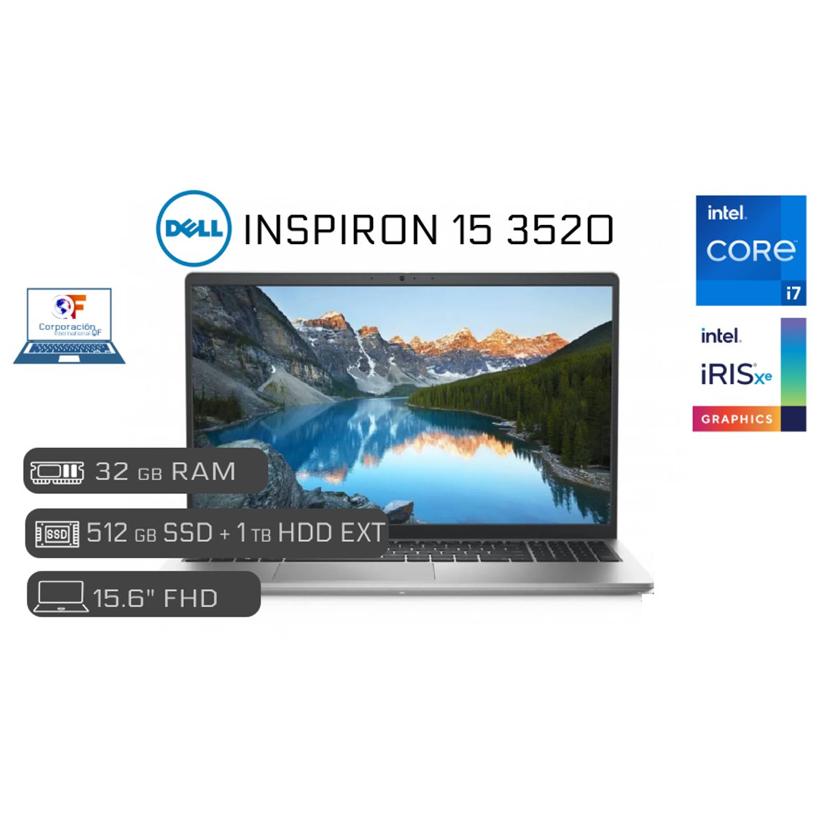 DELL - Laptop Nueva Dell 15 3520 Intel Core i7 12va 32GB RAM 512GB SSD 1TB HDD EXTERNO