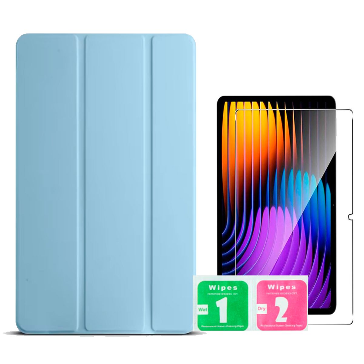 GENERICO - Kit - Funda Bookcover Celeste + Mica de Pantalla para Xiaomi Pad 7 Pro