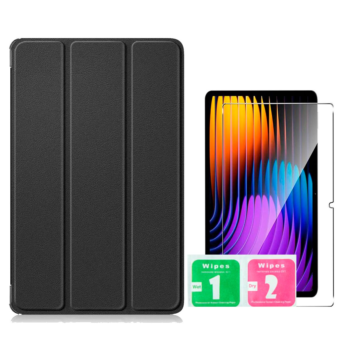 GENERICO - Kit para Xiaomi Pad 7 + Funda Bookcover Negro + Mica de Pantalla Clear