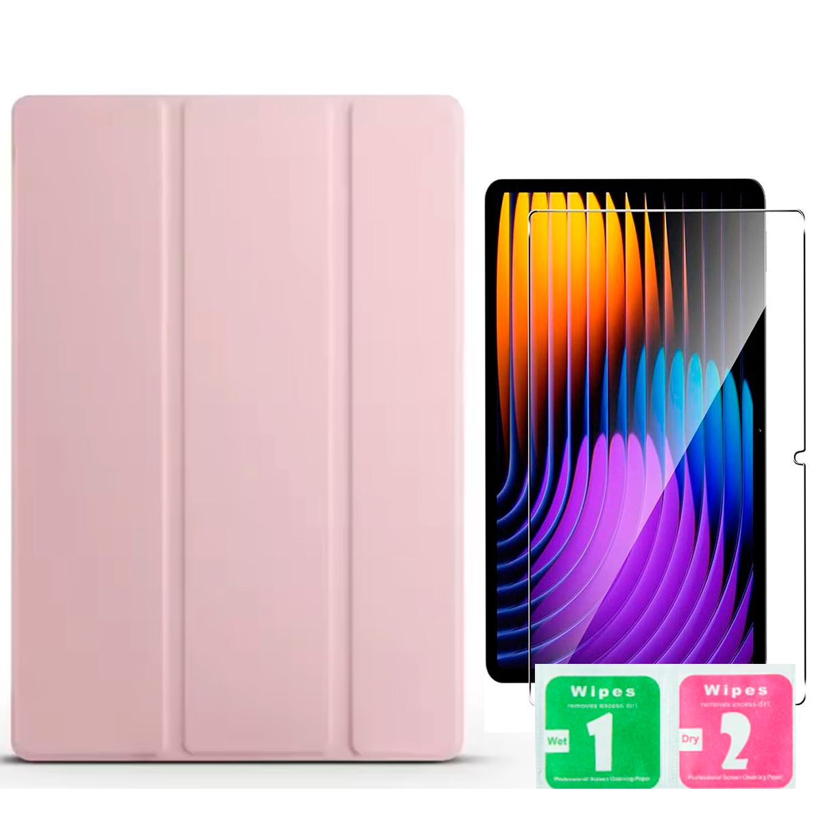GENERICO - Kit para Xiaomi PAD 7 PRO + Funda Bookcover Rosa + Mica de Pantalla Clear