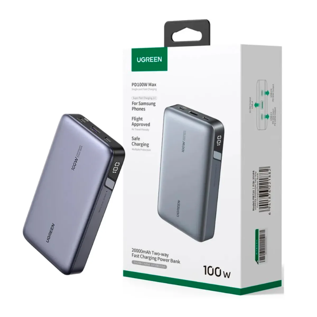 UGREEN - Power Bank UGREEN 20000mAh 100W Carga Super Rápida Portátil PB720