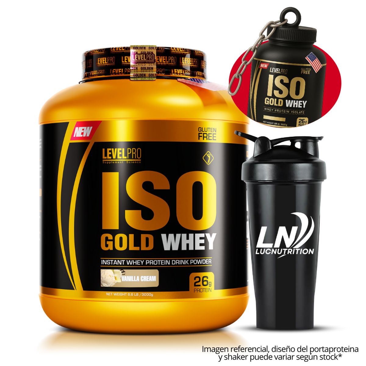 LEVEL PRO - Iso Gold Whey 3 kg sabor vainilla + shaker + portaproteina