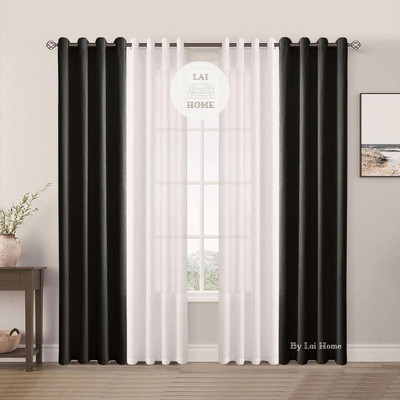 CASATEX - Cortina Blackout con Organza Central - Set de 4 Paneles 135 X 220 CM