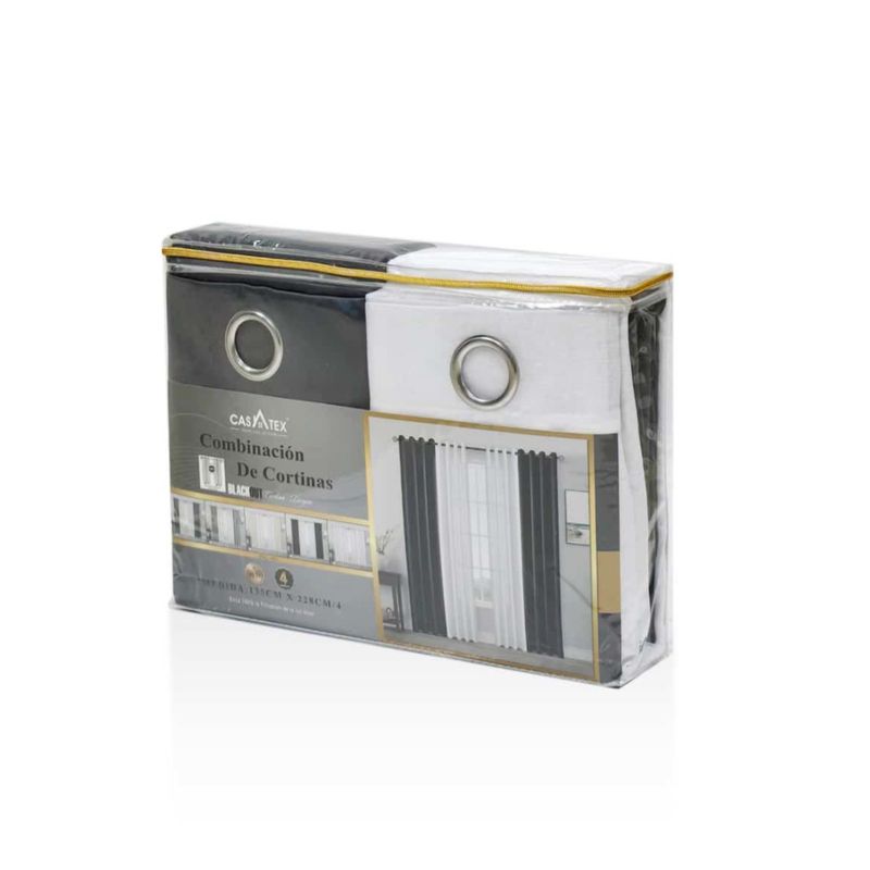 CASATEX - Cortina Blackout con Organza Central - Set de 4 Paneles 135 X 220 CM