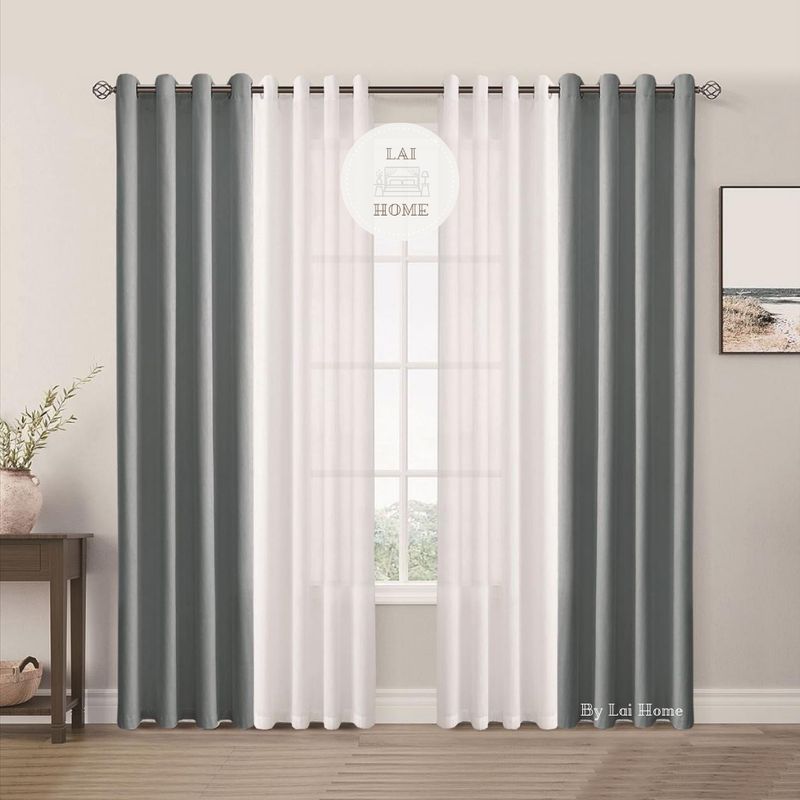 CASATEX - Cortina Blackout con Organza Central - Set de 4 Paneles 135 X 220 CM