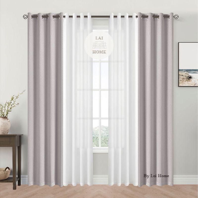 CASATEX - Cortina Blackout con Organza Central - Set de 4 Paneles 135 X 220 CM