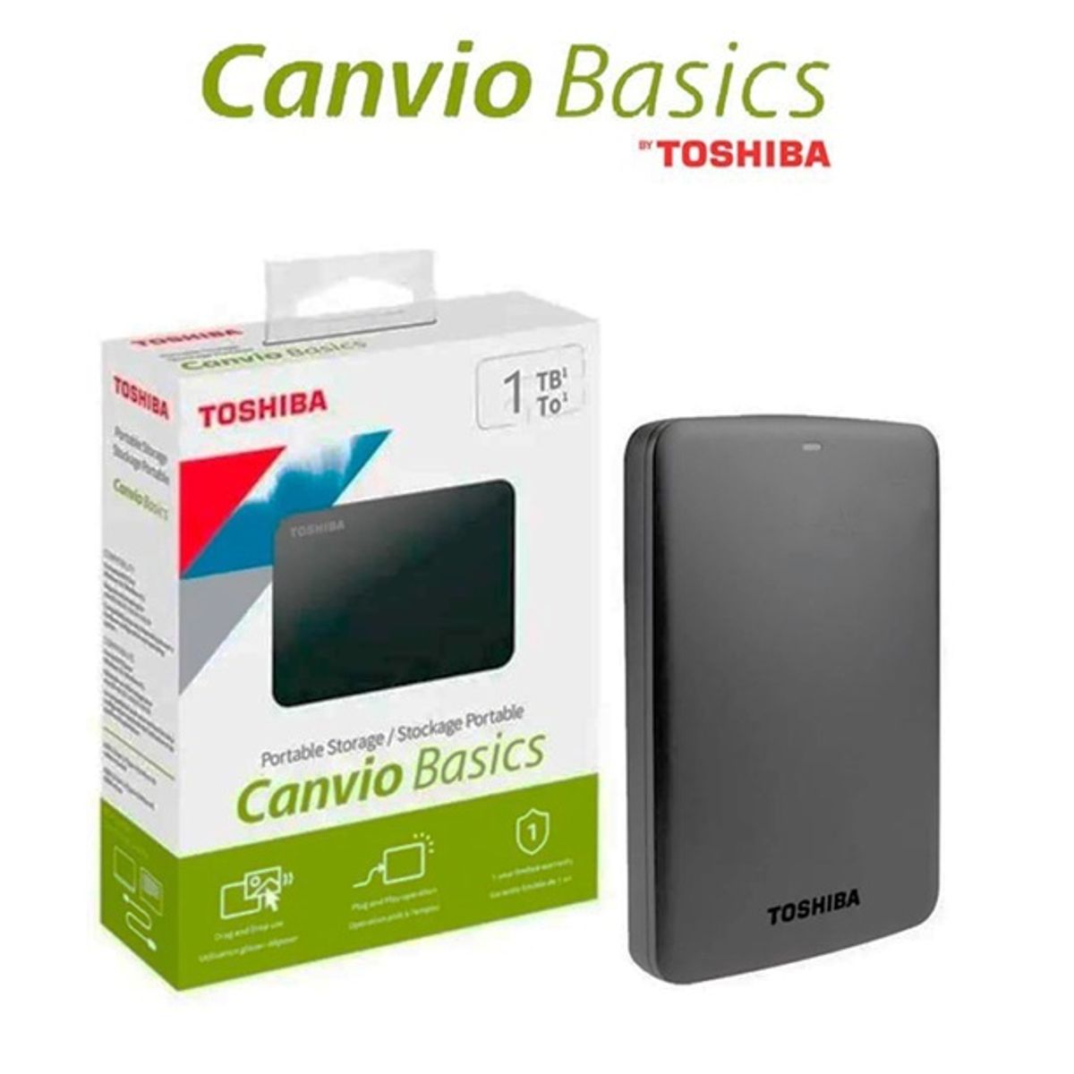 TOSHIBA - Disco duro externo Toshiba Canvio Basics 1TB, USB 3.0