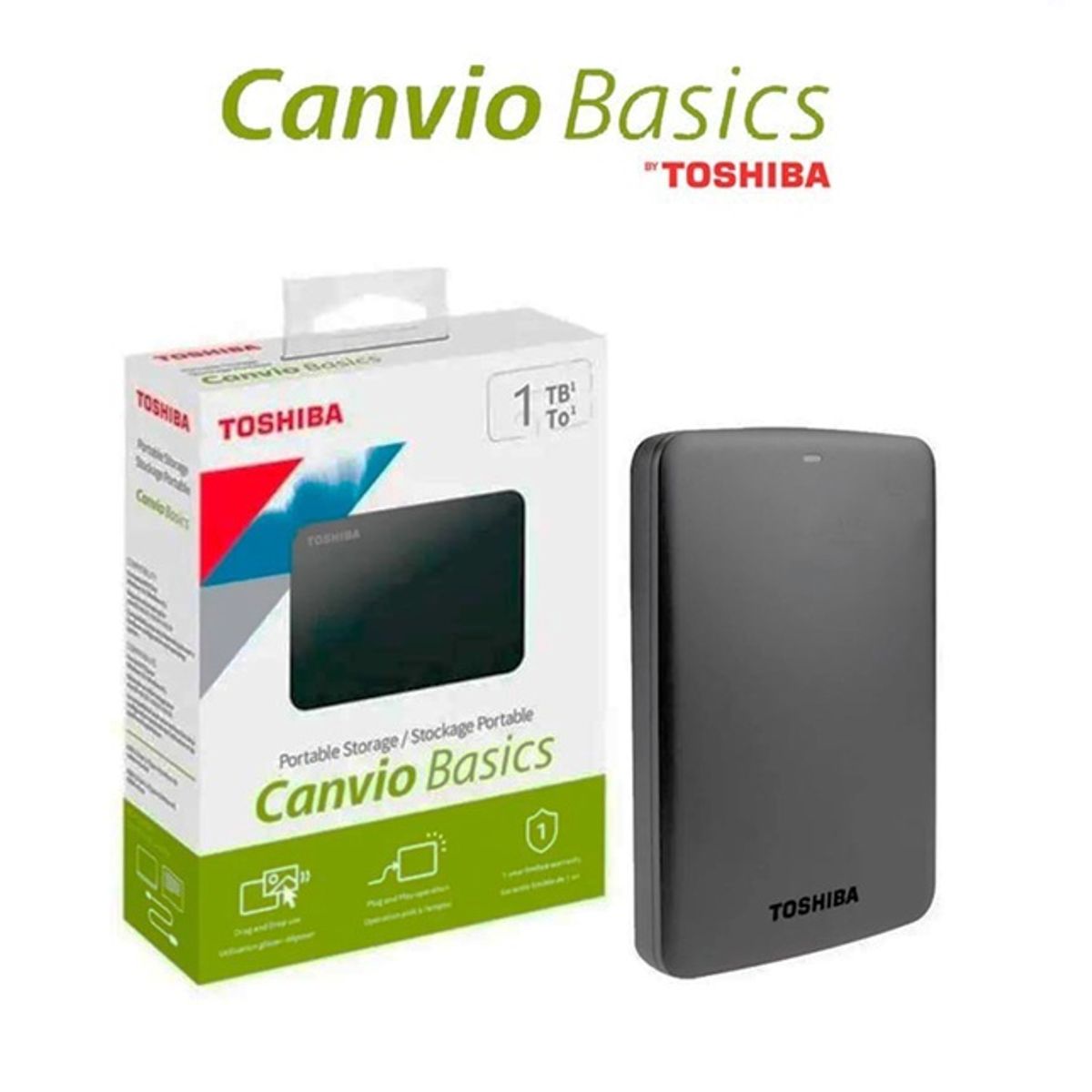 TOSHIBA - Disco duro externo Toshiba Canvio Basics 1TB, USB 3.0