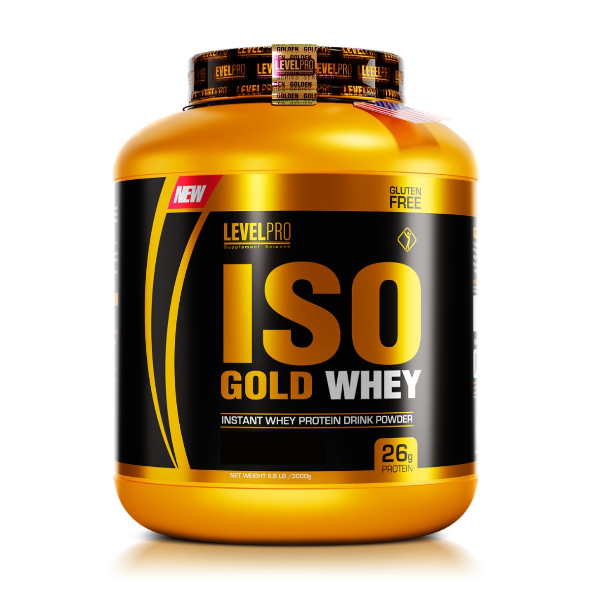 LEVEL PRO - Iso Gold Whey 3 kg Proteina Isolatada - Vainilla + Straps + portaproteina