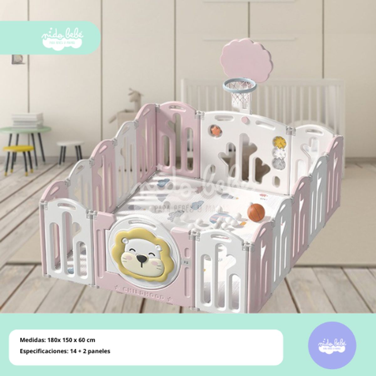 GENERICO - CERCO INFANTIL PLEGABLE LEONCITO ROSADO