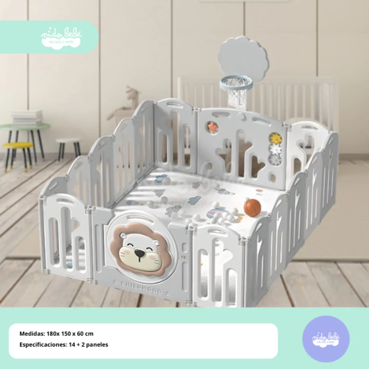 GENERICO - CERCO INFANTIL PLEGABLE LEONCITO PLOMO