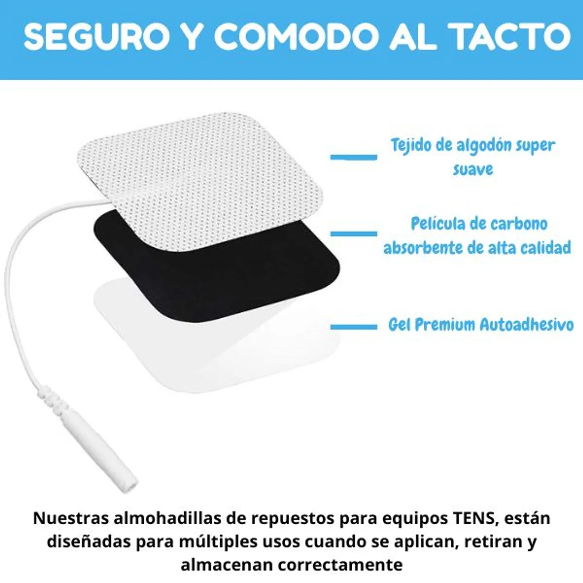 GENERICO - Pack de 4 Electrodos Premium de 5'' x 5'' compatible con TENS