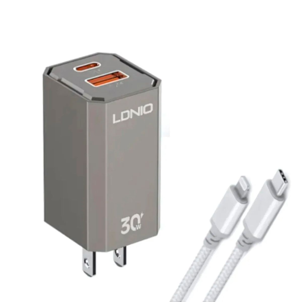 LDNIO - Cargador Carga Rápida 30W LDNIO A2527C con Cable Tipo C a Ligtning