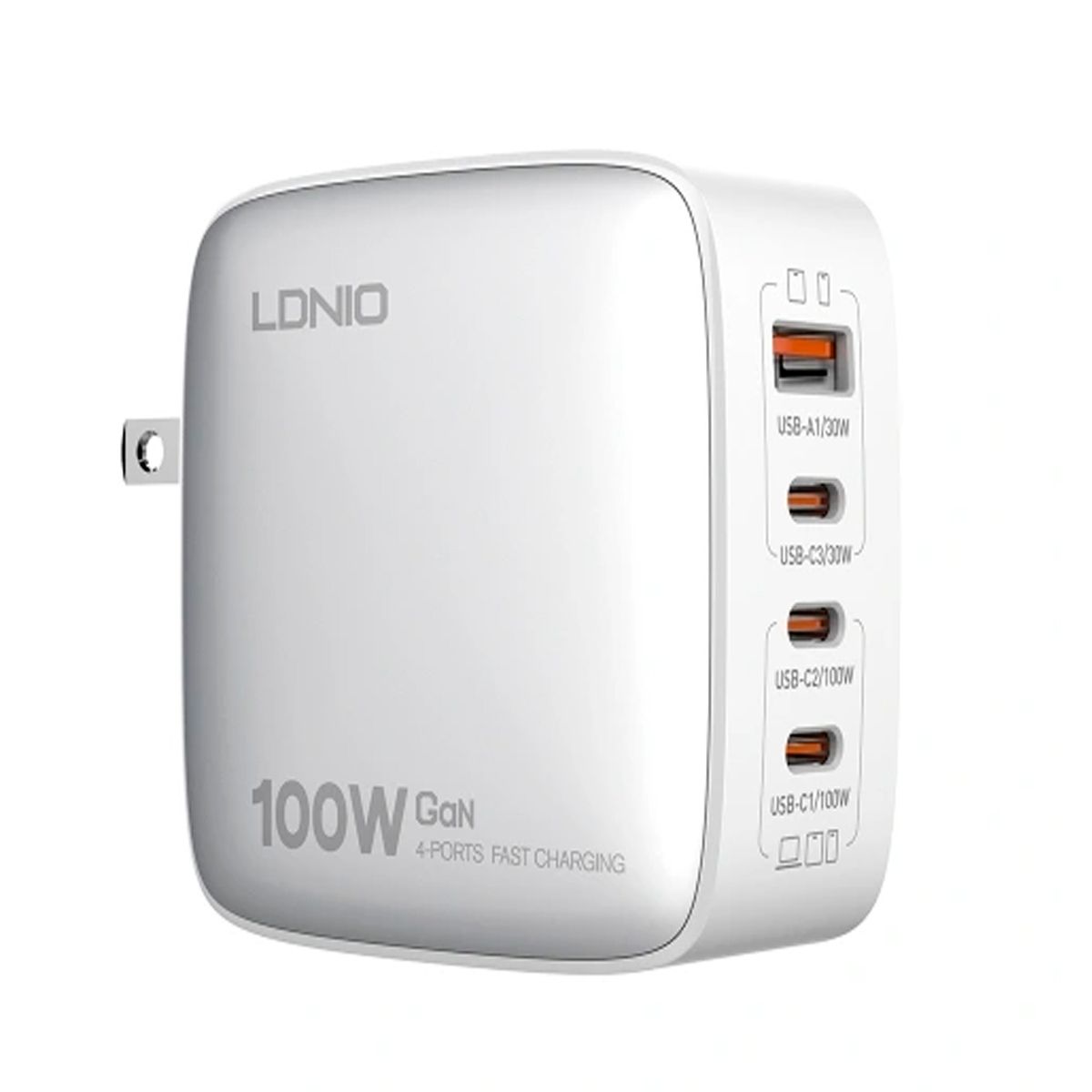 LDNIO - Cargador Superrápido LDNIO Q408 100W GaN 4 Puertos 1 x USB 3 tipo-C