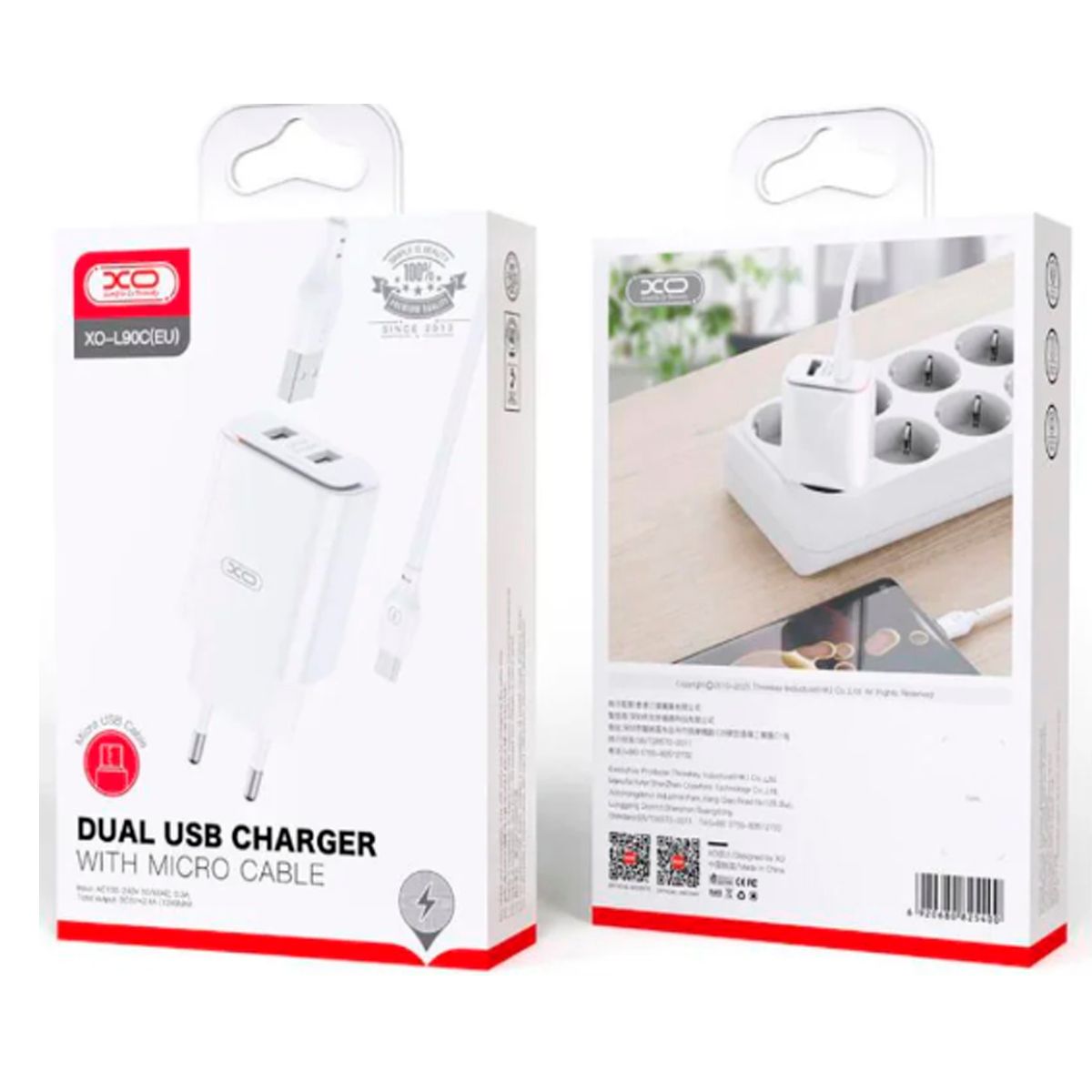 XO SIMPLE IS BEAUTY - Cargador XO L90C 12W Dual USB Charger Micro USB V8 Blanco