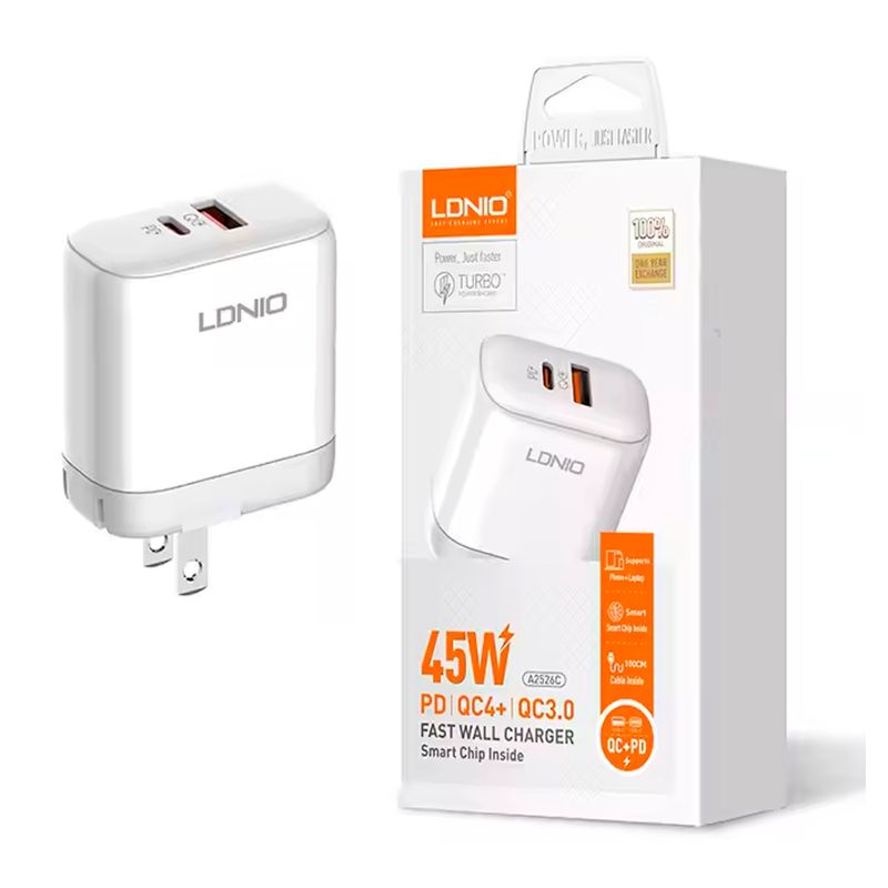 LDNIO - Cargador Ldnio 45w A2526C Carga Rápida Dual  QC4 + QC3 Blanco