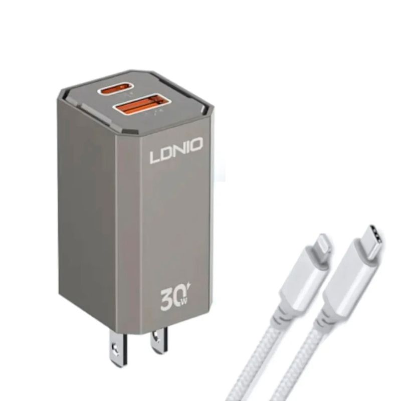 LDNIO - Cargador Carga Rápida 30W LDNIO A2527C con Cable Tipo C a Ligtning