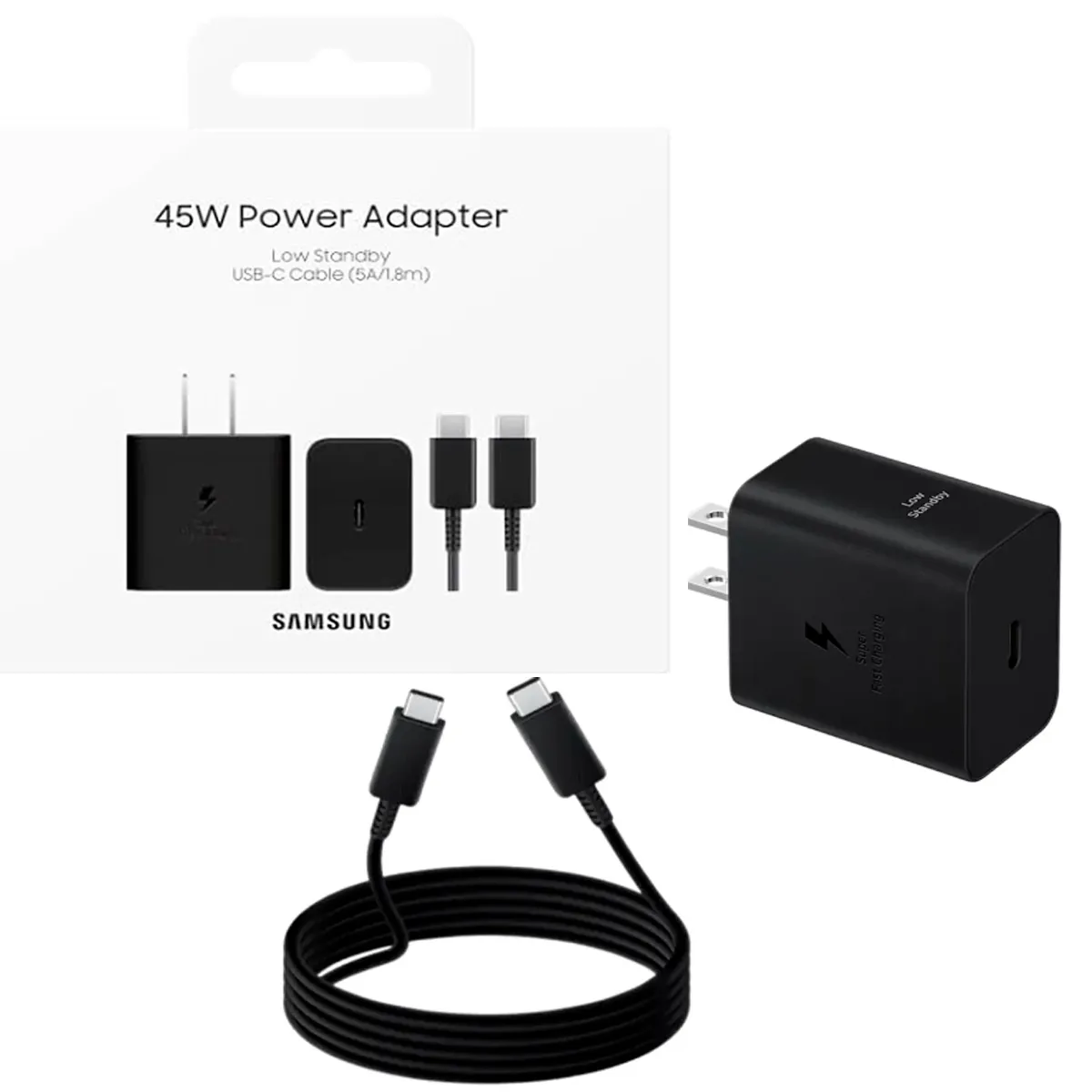 SAMSUNG - Cargador Samsung Súper Rápida de 45W + Cable C a C 5A de 180cm EP-T4511
